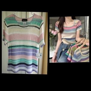 NWT Sag Harbor Multicolor Striped Blouse Size Large●